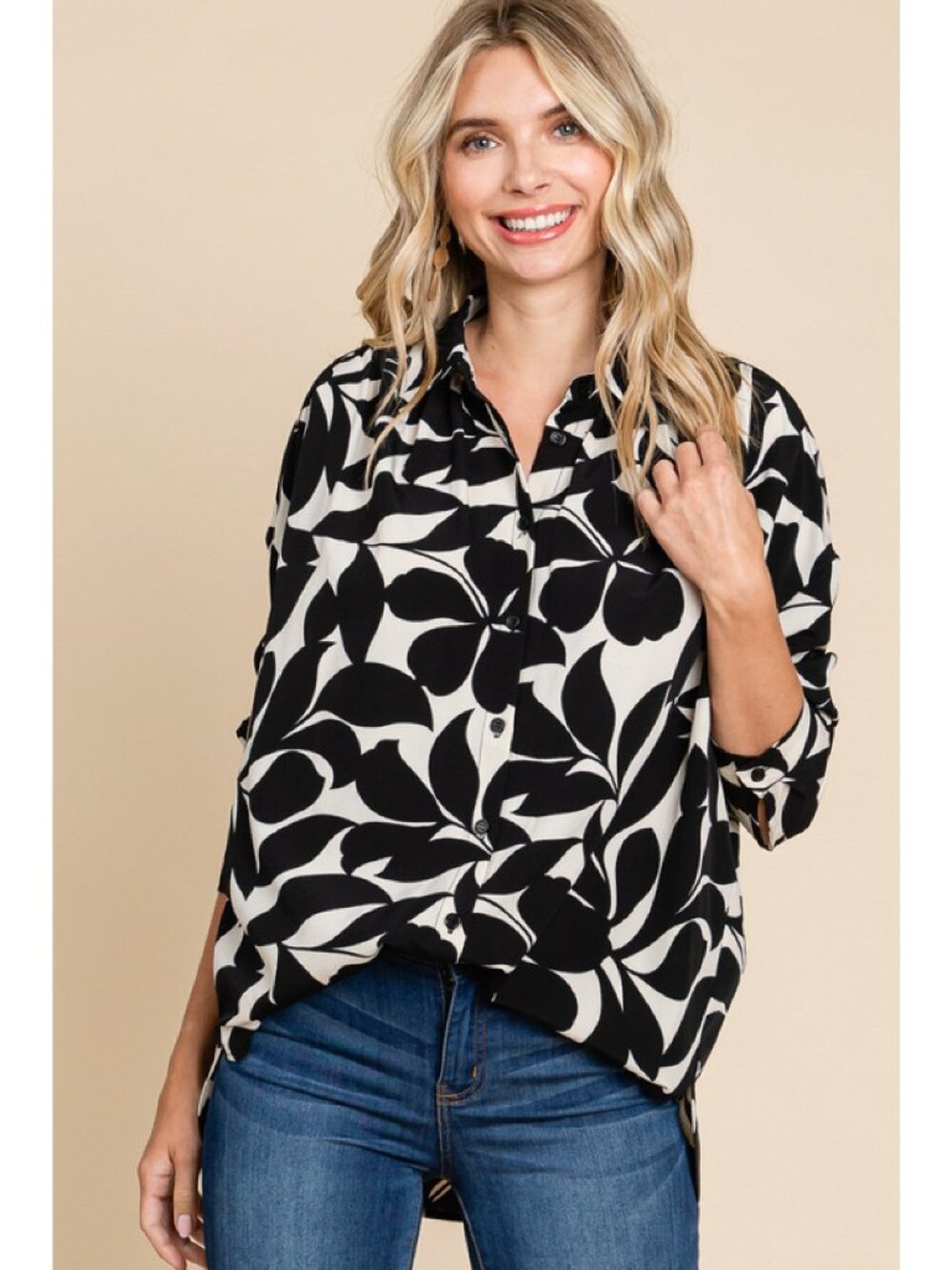 Jodifl Black Multi Non-Sheer Collared Floral Top, Boutique Feeling Fabulous Top